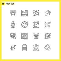 conjunto de esboço de interface móvel de 16 pictogramas de elementos de design de vetores editáveis de fazenda de garfo de negócios de crescimento