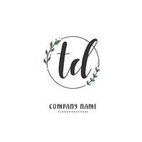 td caligrafia inicial e design de logotipo de assinatura com círculo. logotipo manuscrito de design bonito para moda, equipe, casamento, logotipo de luxo. vetor