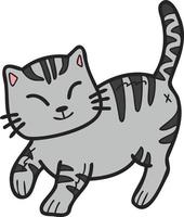 mão desenhada andando ilustração de gato listrado em estilo doodle vetor