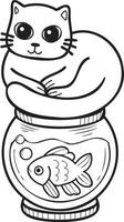 gato desenhado à mão na ilustração do aquário em estilo doodle vetor