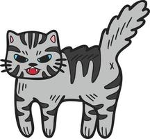ilustração de gato listrado raivoso desenhado à mão em estilo doodle vetor