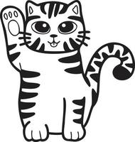 maneki neko desenhado à mão ou ilustração de gato listrado sortudo em estilo doodle vetor