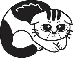 mão desenhada ilustração de gato listrado assustado ou triste no estilo doodle vetor