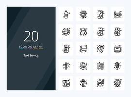 20 ícone de estrutura de tópicos de serviço de táxi para apresentação vetor