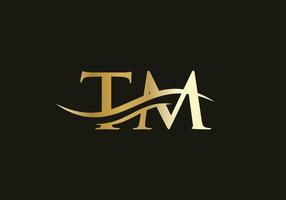 vetor de design de logotipo tm. design de logotipo swoosh letter tm. modelo de vetor de logotipo vinculado à letra tm inicial