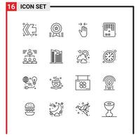 conjunto de 16 sinais de símbolos de ícones de interface do usuário modernos para jogo de empresário mão diversão zoom em elementos de design de vetores editáveis