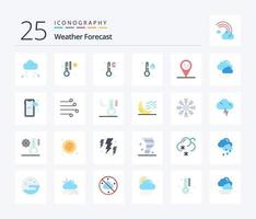 pacote de ícones de 25 cores planas para clima, incluindo chuvoso. nuvem. temperatura. clima. clima vetor