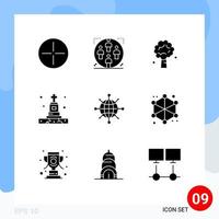pacote de ícones de vetores de ações de 9 sinais e símbolos de linha para internet túmulo árvore funeral primavera elementos de design de vetores editáveis