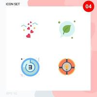 pacote de 4 sinais e símbolos de ícones planos modernos para mídia impressa na web, como cronômetro de corações, relógio de folha de casamento, elementos de design vetorial editáveis vetor
