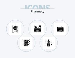 pacote de ícones de glifos de farmácia 5 design de ícones. calendário. contador de informações. gotejamento. recepção hospitalar. balcão vetor