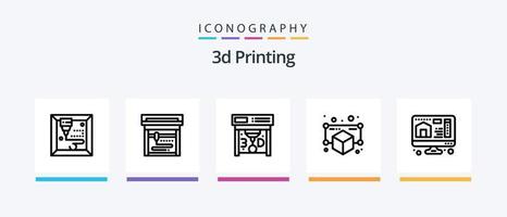 Pacote de ícones da linha 5 de impressão 3D, incluindo . impressão. apontar. modelagem. globo. design de ícones criativos vetor