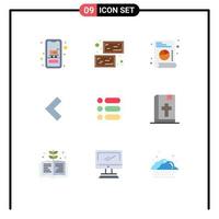 pacote de interface do usuário de 9 cores planas básicas da lista de texto santo seta para a esquerda elementos de design de vetores editáveis