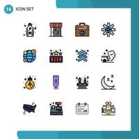 pacote de interface do usuário de 16 linhas básicas preenchidas com cores planas de configuração global, globo de compras, elementos de design de vetores criativos editáveis