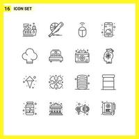 16 ícones criativos, sinais modernos e símbolos de chapéu chef, mouse, aplicativo de tempo, smartphone, elementos de design de vetores editáveis