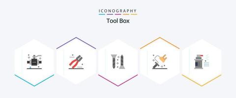 ferramentas 25 pacote de ícones planos, incluindo carro. ferramenta. construção. rolo. corante vetor