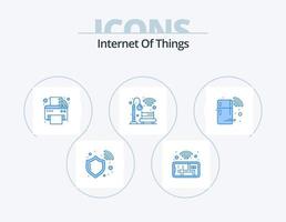 internet das coisas ícone azul pack 5 design de ícone. tecnologia. frigorífico. iot. parque. banco vetor