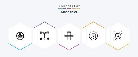 pacote de ícones de 25 linhas de mecânica, incluindo . . engrenagem. ventilador. parafuso vetor