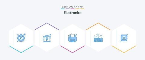 pacote de ícones azul de 25 eletrônicos, incluindo . soquete. imprimir. elétrico. hardware vetor