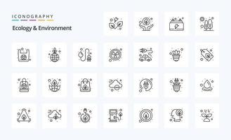 25 ecologia e pacote de ícones de linha de meio ambiente vetor