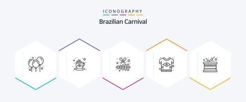 carnaval brasileiro pacote de ícones de 25 linhas incluindo tambor. bandeira. instrumento. país. brasil vetor