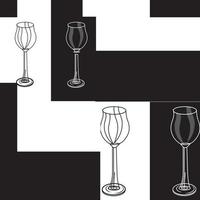 copo de vinho em fundo preto e branco. padrão sem emenda. ilustração vetorial. vetor