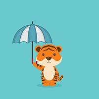 lindo tigre segurando guarda-chuva vetor