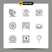 9 ícones criativos sinais modernos e símbolos de medalha de música vestuário dia da independência feriado editável elementos de design vetorial vetor
