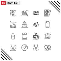 16 contornos vetoriais temáticos e símbolos editáveis de pin gps smartphone carro passaporte elementos de design vetoriais editáveis vetor