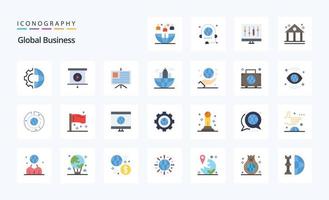 25 pacotes de ícones de cores planas de negócios globais vetor