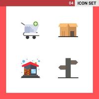 conjunto de 4 sinais de símbolos de ícones de interface do usuário modernos para construção de carrinho, venda de compras, elementos de design de vetores editáveis em casa