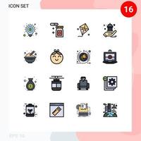 16 interface do usuário pacote de linha cheia de cores planas de sinais e símbolos modernos de tigela de comida mão de páscoa caridade editável elementos de design de vetores criativos