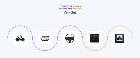 linha de veículos cheia de pacote de ícones plana 5 incluindo . veículos. transporte vetor