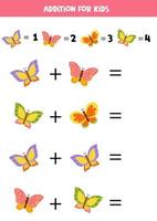 jogo de adição com diferentes borboletas. jogo de matemática educacional para crianças pré-escolares. vetor