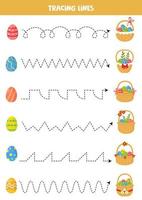 linhas de rastreamento para crianças. ovos de páscoa e cestas de páscoa vetor