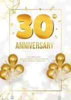 celebração do cartaz de aniversário ou aniversário com data dourada e balões 30 vetor