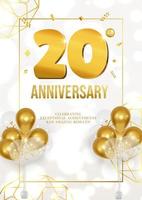 celebração do cartaz de aniversário ou aniversário com data de ouro e balões 20 vetor