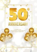 celebração do cartaz de aniversário ou aniversário com data de ouro e balões 50 vetor