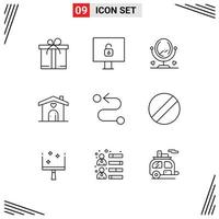 9 ícones criativos, sinais e símbolos modernos da rota da chave de fenda, elementos de design de vetores editáveis de casamento de estrada interior