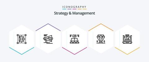 pacote de ícones de 25 linhas de estratégia e gerenciamento, incluindo rubi. valor. anunciar. diamante. tarefa vetor