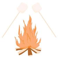 marshmallow em ilustração vetorial de fogo. viagem noturna, descanso. marmelada quente no fogo. realista. poster. encontro com amigos na natureza. vetor