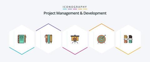 gerenciamento de projetos e desenvolvimento 25 pacote de ícones de linha preenchida, incluindo foco. dardo. Itens. alvo. Power Point vetor