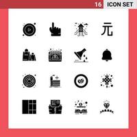 pacote de 16 sinais e símbolos de glifos sólidos modernos para mídia impressa na web, como calendário de compras, bolsa de vida, elementos de design de vetores editáveis yuan