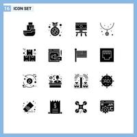 pacote de interface de usuário de 16 glifos sólidos básicos de posição de joias de caixa, espaço de moda, elementos de design de vetores editáveis