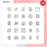 Pacote de linha de interface de usuário 25 de sinais e símbolos modernos de wireframe leite mão café páscoa elementos de design vetorial editáveis vetor