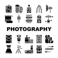 vetor de conjunto de ícones de ferramentas e acessórios de fotografia