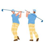 homem jogando golfe e batendo bola com clube vetor