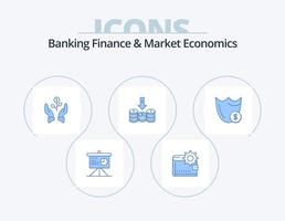 finanças bancárias e economia de mercado azul ícone pack 5 design de ícone. levantar. dólar. pessoal. crescente. o negócio vetor