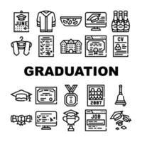 conjunto de ícones de coleção de educação de graduação ilustrações vetoriais vetor
