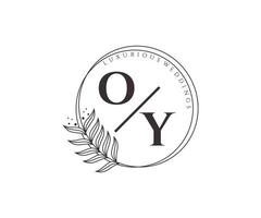 oy letras iniciais modelo de logotipos de monograma de casamento, modelos modernos minimalistas e florais desenhados à mão para cartões de convite, salve a data, identidade elegante. vetor