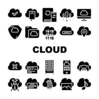 vetor de conjunto de ícones de coleção de armazenamento de serviço em nuvem